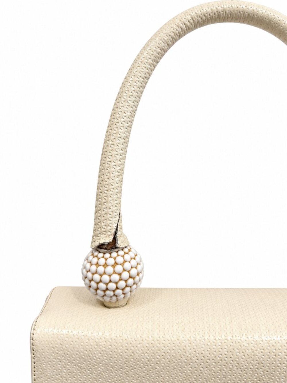 Vintage Judith Leiber Ivory Top Handle Bag Beaded Structured Handbag - Picture 2 of 4